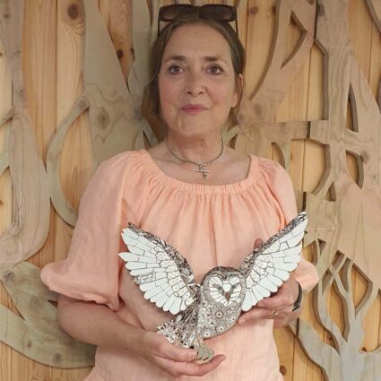 Emily with mosaic barn owl