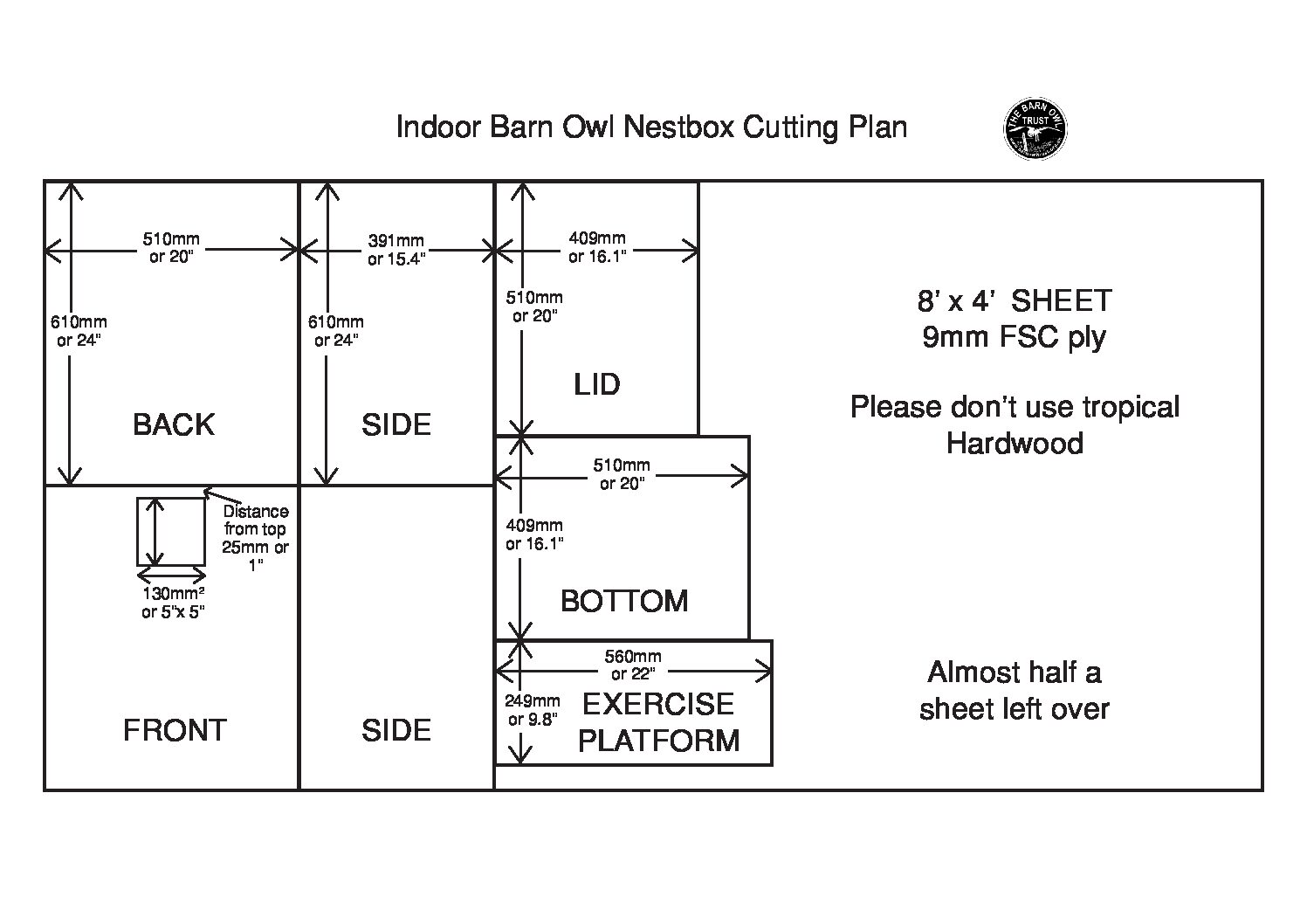 Cutting plan for an indoor nestbox 